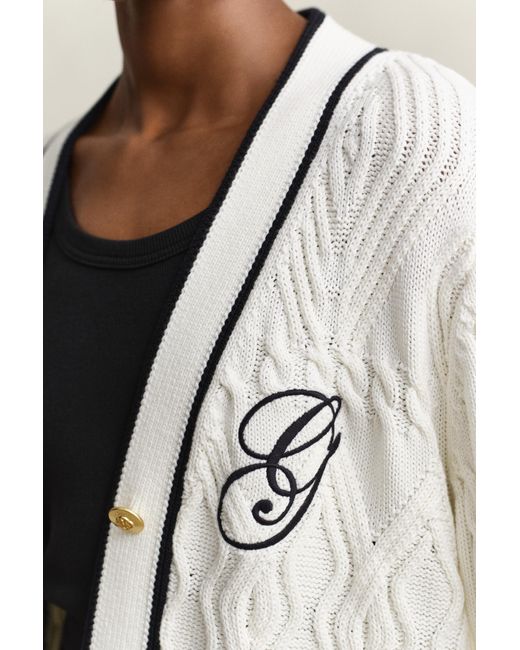 Gant Natural Varsity Cable Knit Cardigan Eggshell