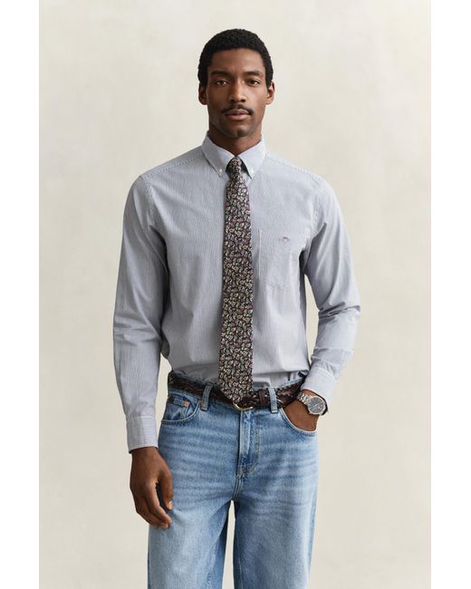 Gant Blue Banker Stripe Classic Poplin Shirt Persian for men