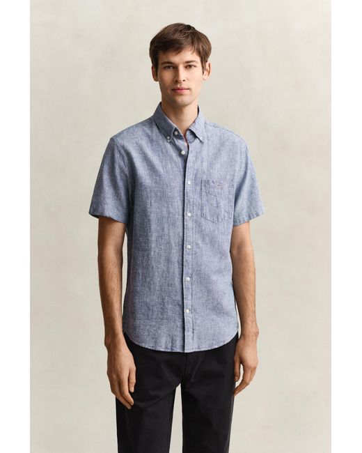 Gant Blue Linen Blend Short Sleeve Shirt for men