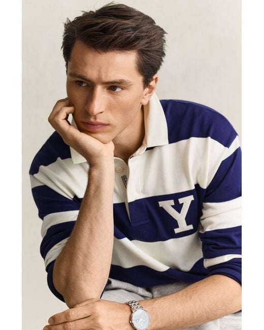Gant Blue X Yale Striped Heavy Rugger Rich for men