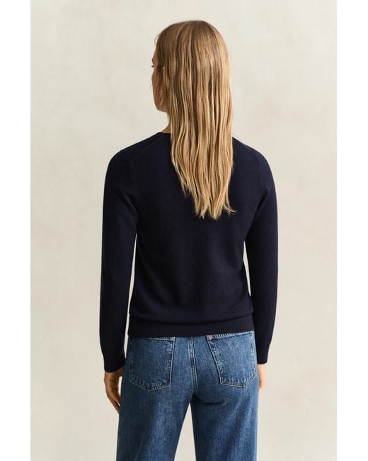 Gant Blue Wool Cotton Crew Neck Sweater Evening