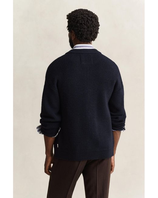 Gant Blue Ribbed Wool Zip Cardigan Evening for men