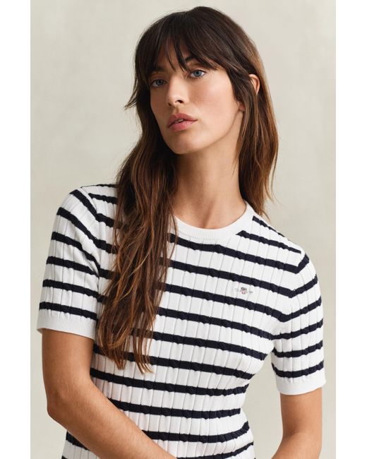 Gant Blue Cotton Cable Knit Dress Eggshell