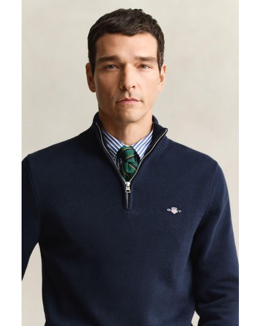 Gant Blue Casual Cotton Half-Zip Sweater for men