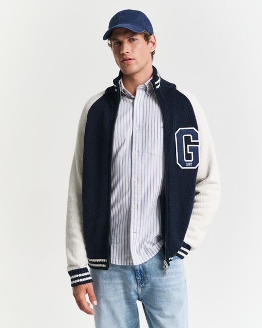 Gant Blue Slub Cotton Zipped Cardigan for men