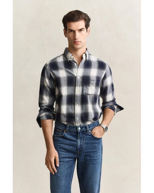 Gant Blue Checked Windblown Flannel Shirt Evening for men