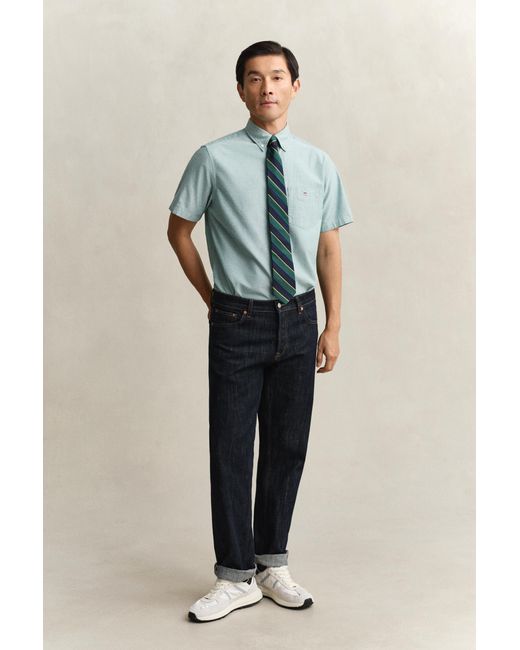 Gant Blue Classic Oxford Short Sleeve Shirt for men