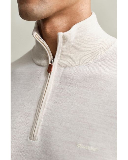 Gant White Merino Wool Half-Zip Sweater Seed Melange for men