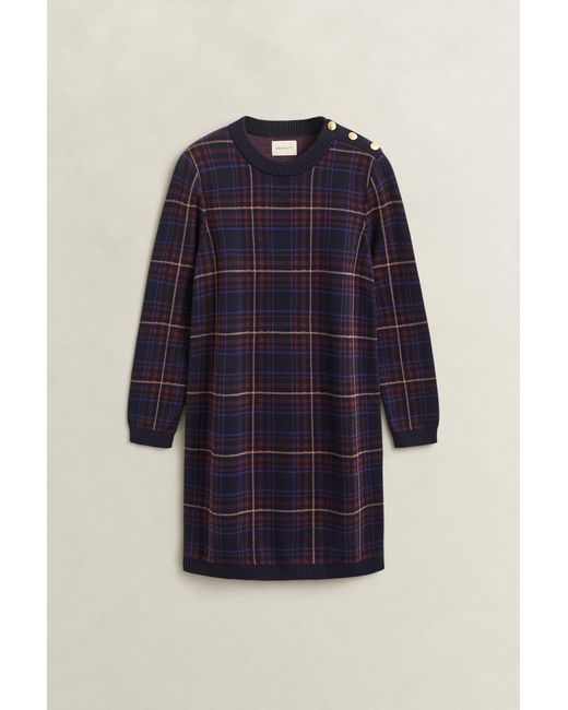 Gant Blue Knitted Check Dress Evening