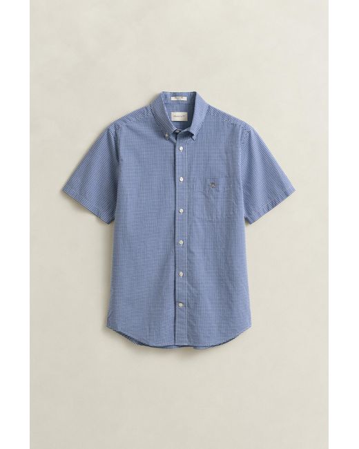 Gant Blue Gingham Classic Poplin Short Sleeve Shirt College for men