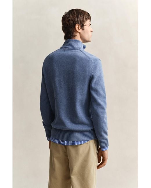 Gant Blue Casual Cotton Half-Zip Sweater Denim Melange for men