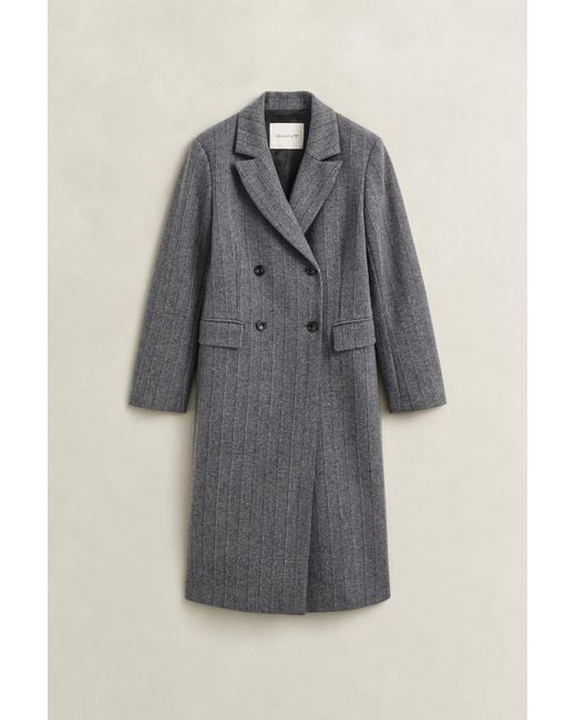 Gant Gray Striped Wool Blend Coat Charcoal Melange