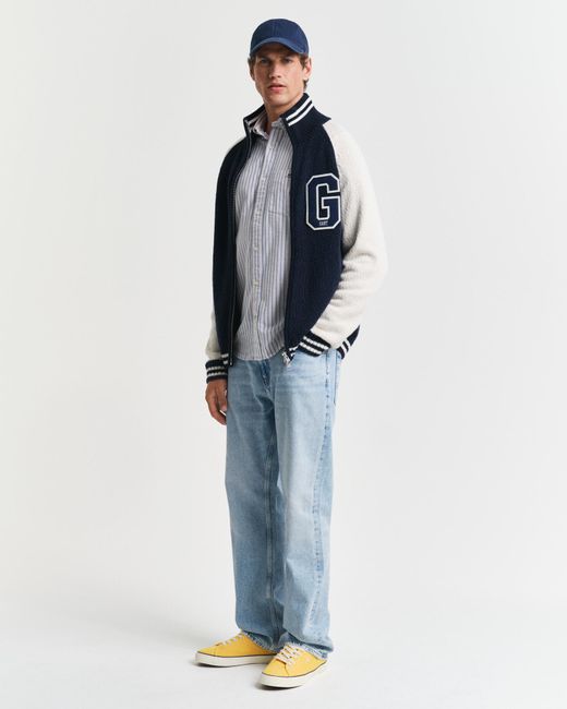 Gant Blue Slub Cotton Zipped Cardigan for men