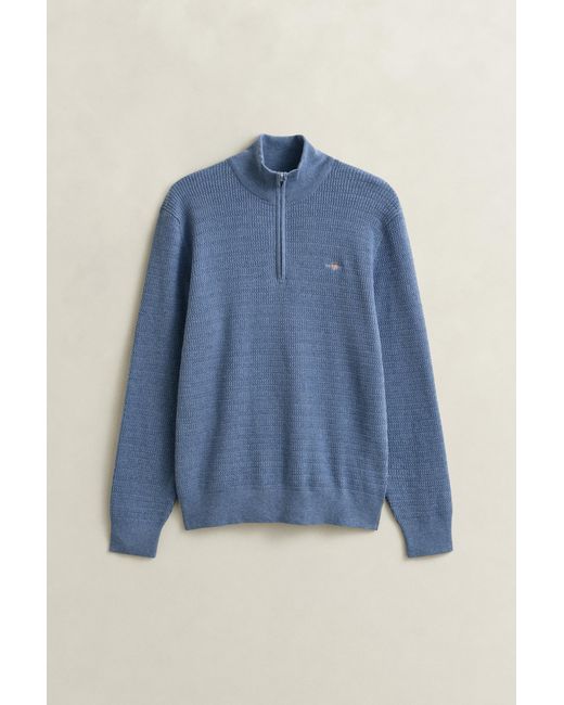 Gant Blue Mini Cable Knit Half-Zip Sweater Denim Melange for men