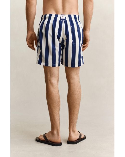 Gant Blue Block Striped Swim Shorts Rich for men
