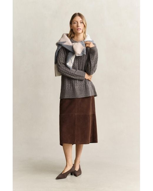Gant Gray Wool Cashmere Cable Knit Sweater Melange