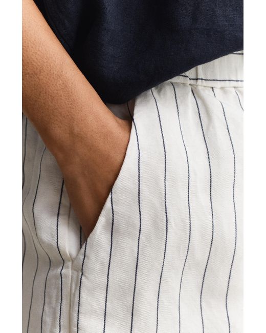 Gant Blue Striped Linen Blend Shorts Eggshell