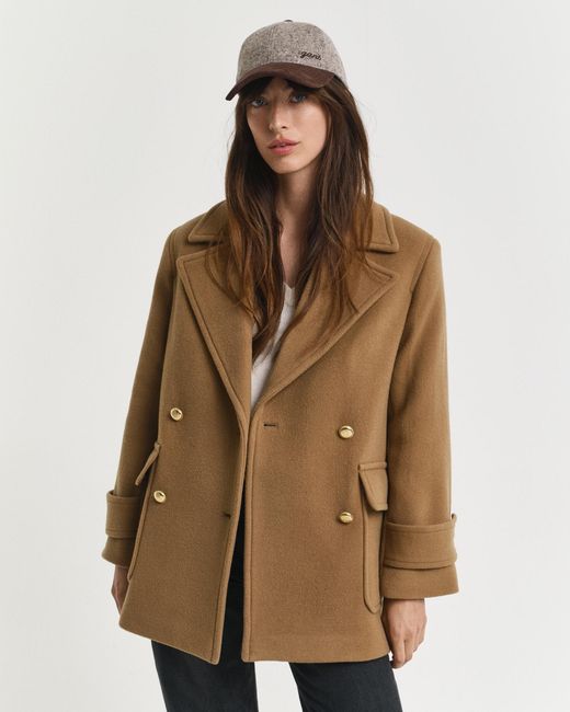 Gant Brown Wool Mid-Length Peacoat