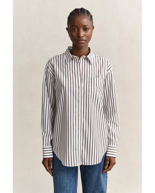 Gant White Relaxed Fit Classic Striped Poplin Shirt