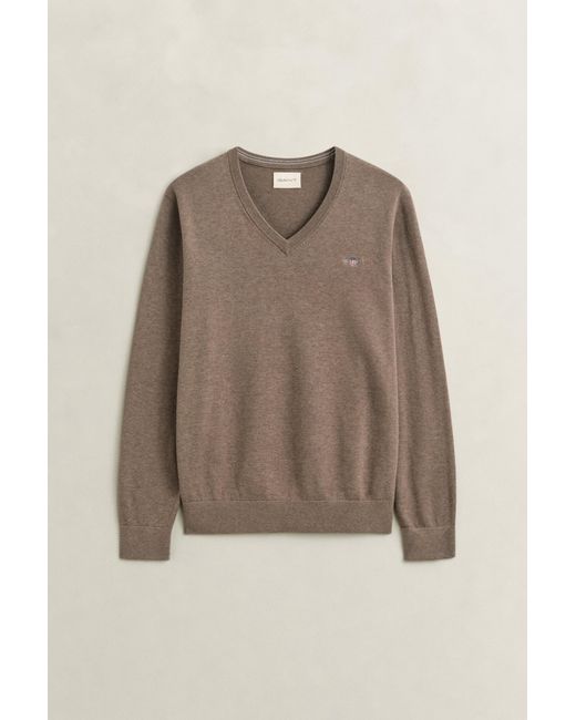 Gant Brown Classic Cotton V-Neck Sweater for men