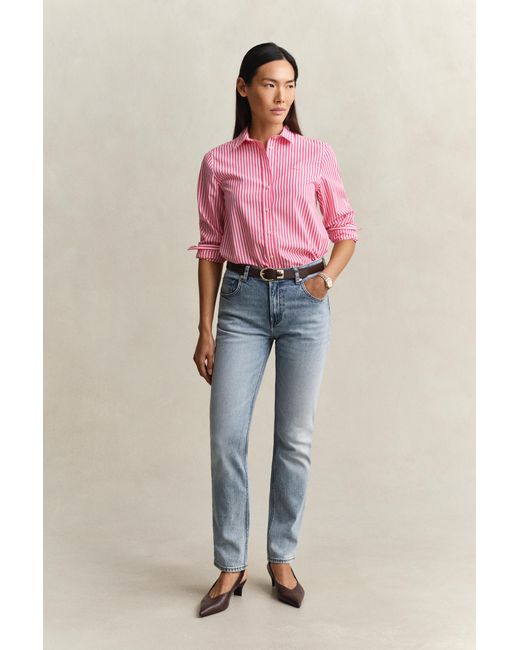 Gant Pink Regular Fit Striped Classic Poplin Shirt