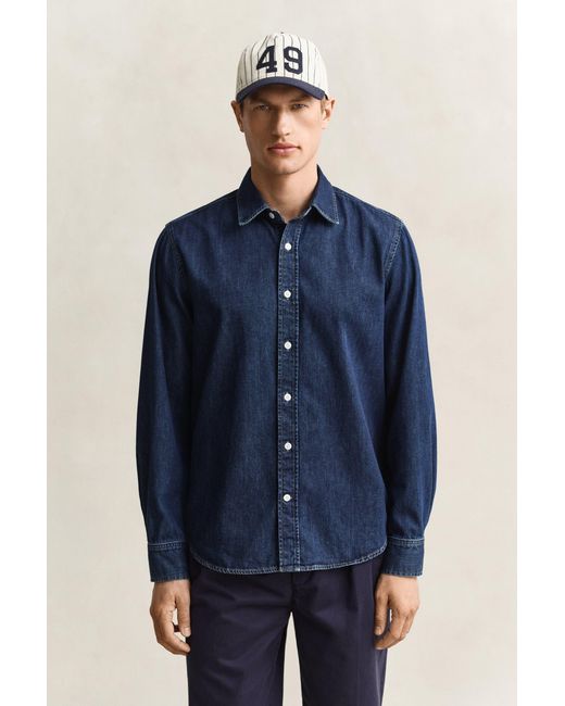 Gant Blue Denim Shirt Dark Worn In for men