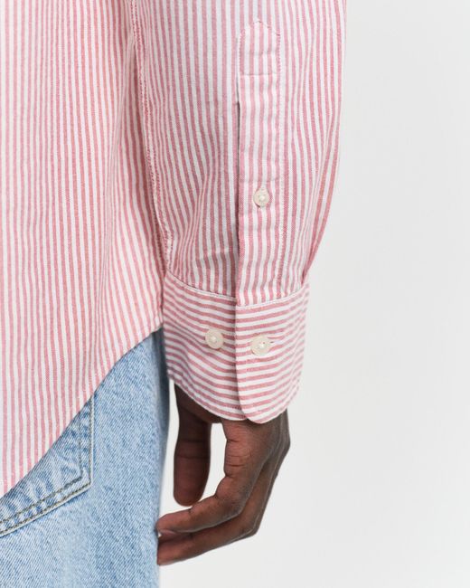 Gant Pink Regular Fit Banker Stripe Classic Oxford Shirt for men