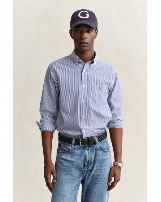 Gant Blue Classic Regular Striped Poplin Shirt College for men