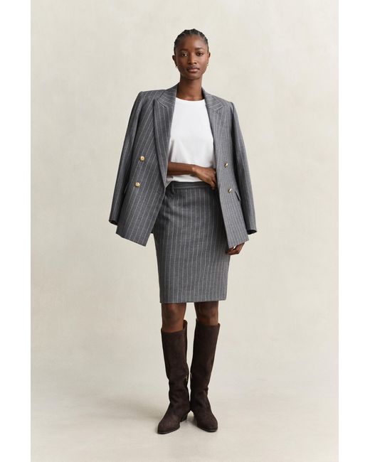 Gant Natural Pinstriped Wool Pencil Skirt Charcoal Melange