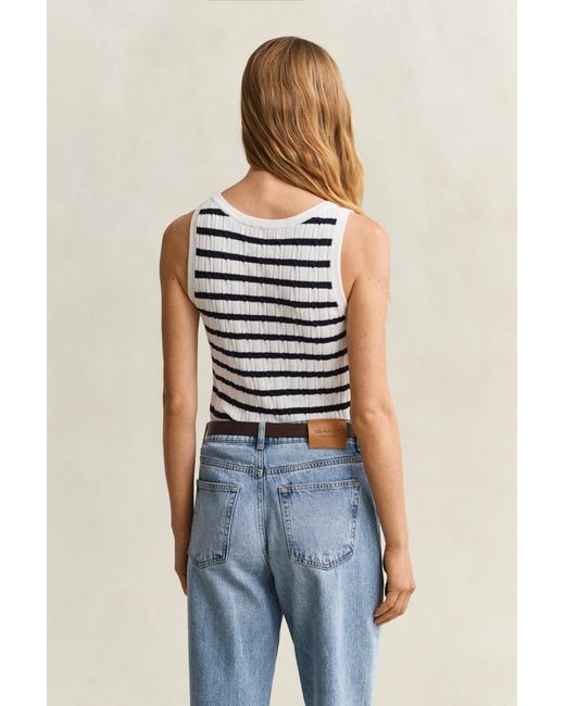 Gant Blue Striped Cable Knit Tank Top Eggshell