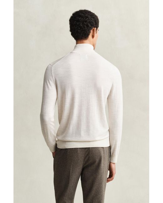 Gant White Merino Wool Half-Zip Sweater Seed Melange for men