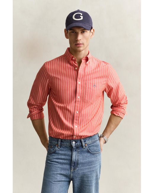 Gant Red Striped Classic Poplin Shirt for men