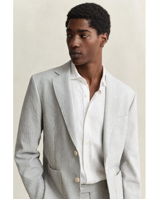 Gant Gray Seersucker Suit Jacket Eggshell for men