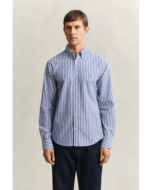Gant Blue Striped Classic Poplin Shirt College for men