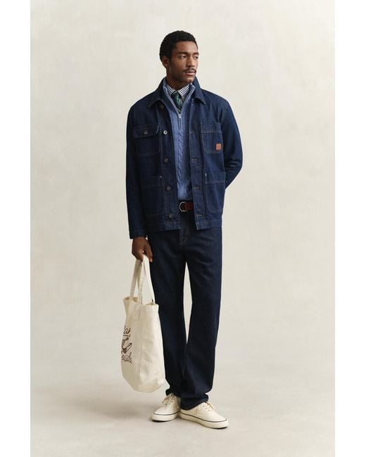 Gant Blue Cotton Cable Knit Half-Zip Sweater Denim Melange for men