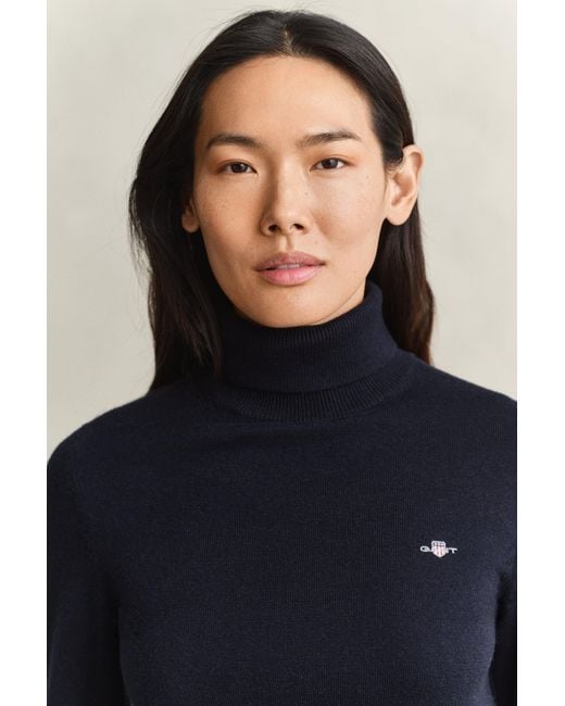 Gant Blue Wool Cotton Turtleneck Sweater Evening