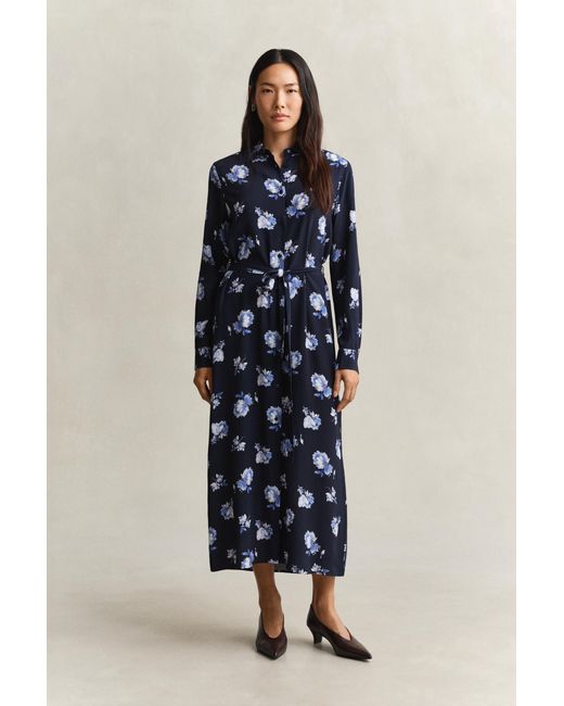 Gant Blue Floral Print Shirt Dress Evening