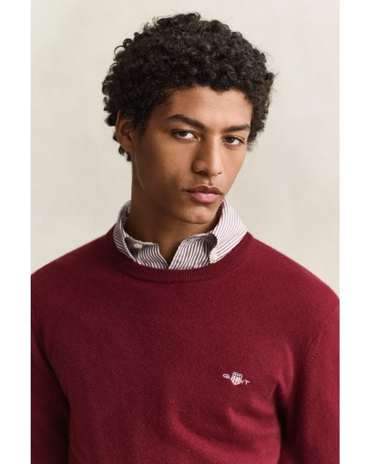 Gant Red Lambswool Crew Neck Sweater Plumped for men