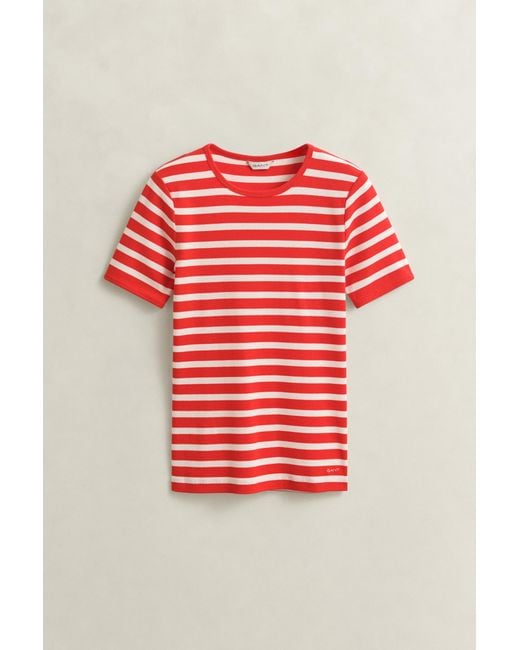 Gant Red Striped Rib T-Shirt