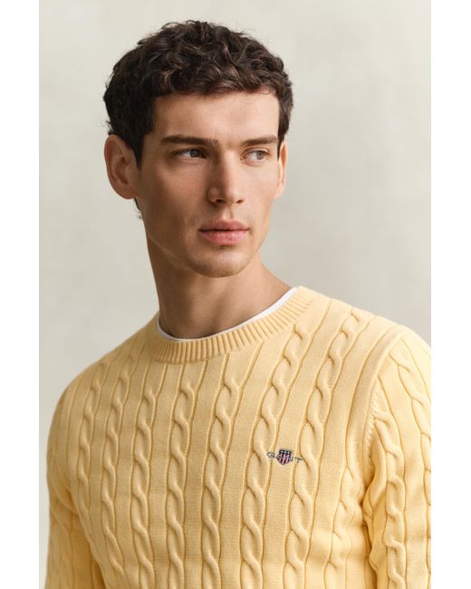 Gant Blue Cotton Cable Knit Crew Neck Sweater for men