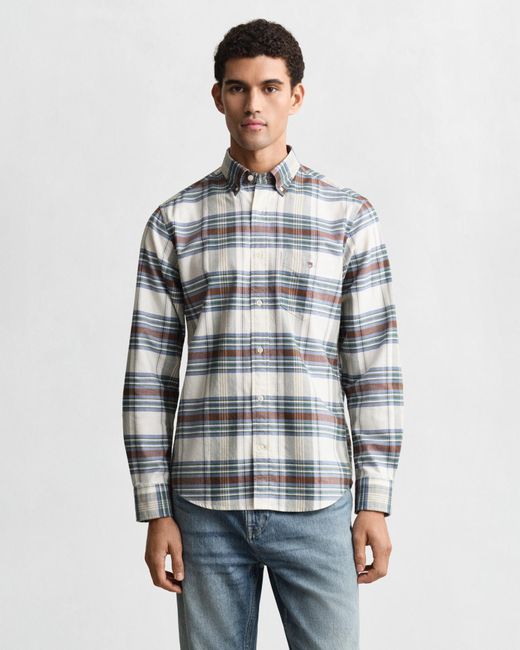 Gant Gray Regular Fit Classic Checked Oxford Shirt Woody for men