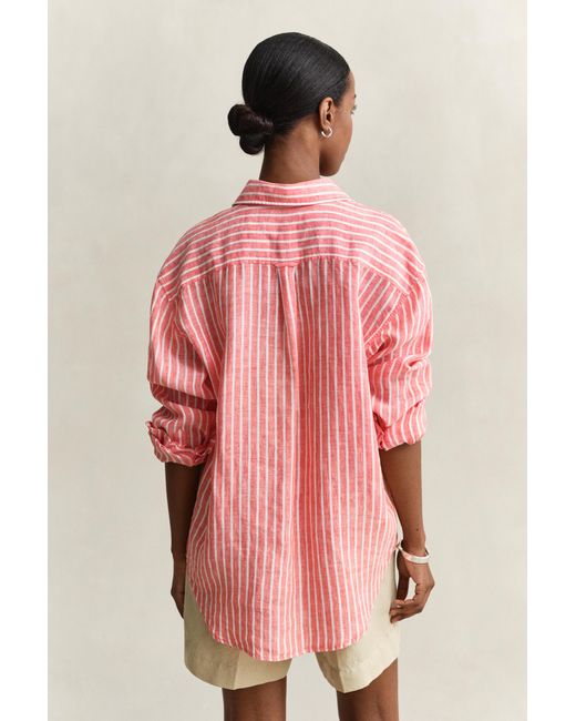 Gant Red Relaxed Fit Striped Linen Shirt