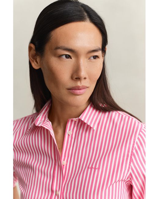 Gant Pink Regular Fit Striped Classic Poplin Shirt