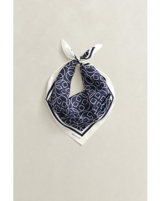 Gant Blue Monogram Silk Scarf Evening