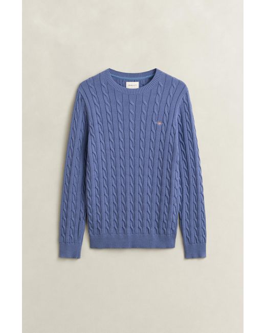 Gant Blue Cotton Cable Knit Crew Neck Sweater for men
