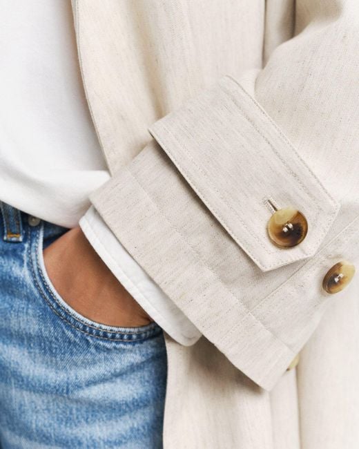 Gant Blue Linen Blend Trench Coat