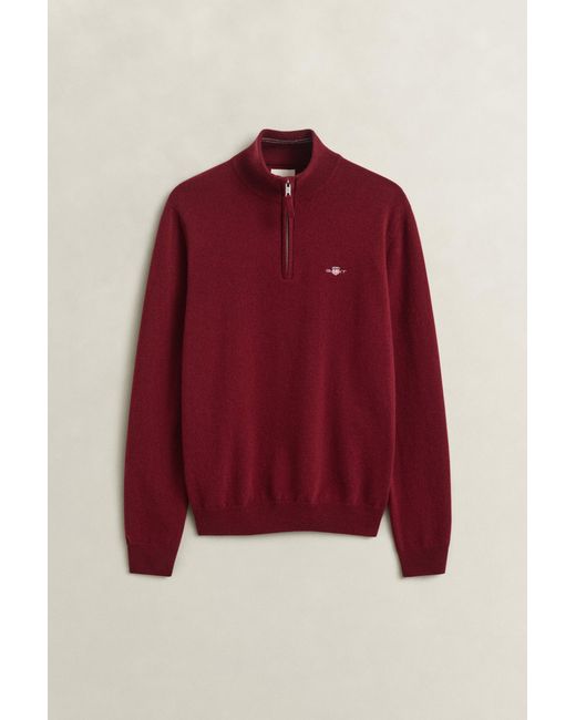 Gant Red Lambswool Half-Zip Sweater Plumped for men