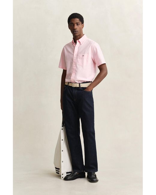 Gant Pink Classic Oxford Short Sleeve Shirt for men