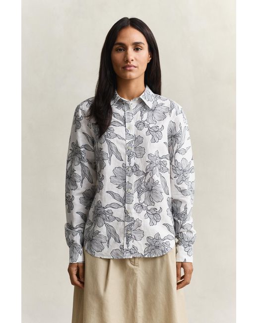 Gant Blue Floral Linen Shirt Evening