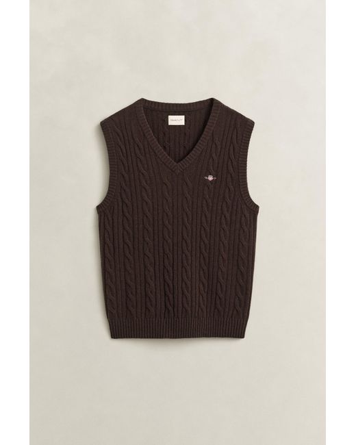 Gant Blue Lambswool Cable Knit Vest for men